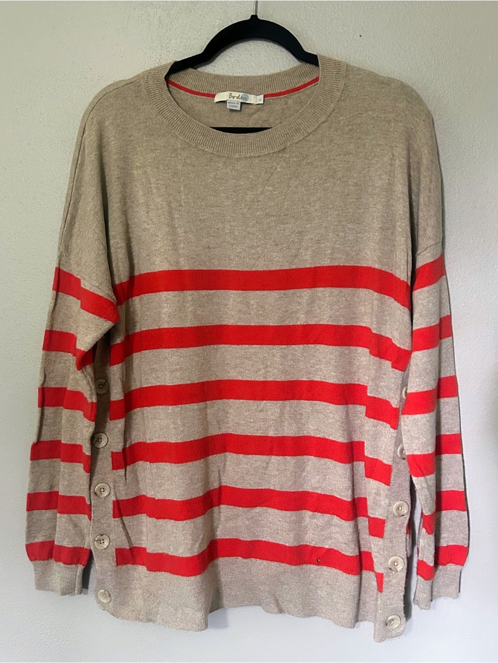 Boden Striped Preppy Casual Crewneck Sweater With Buttons Size Large
